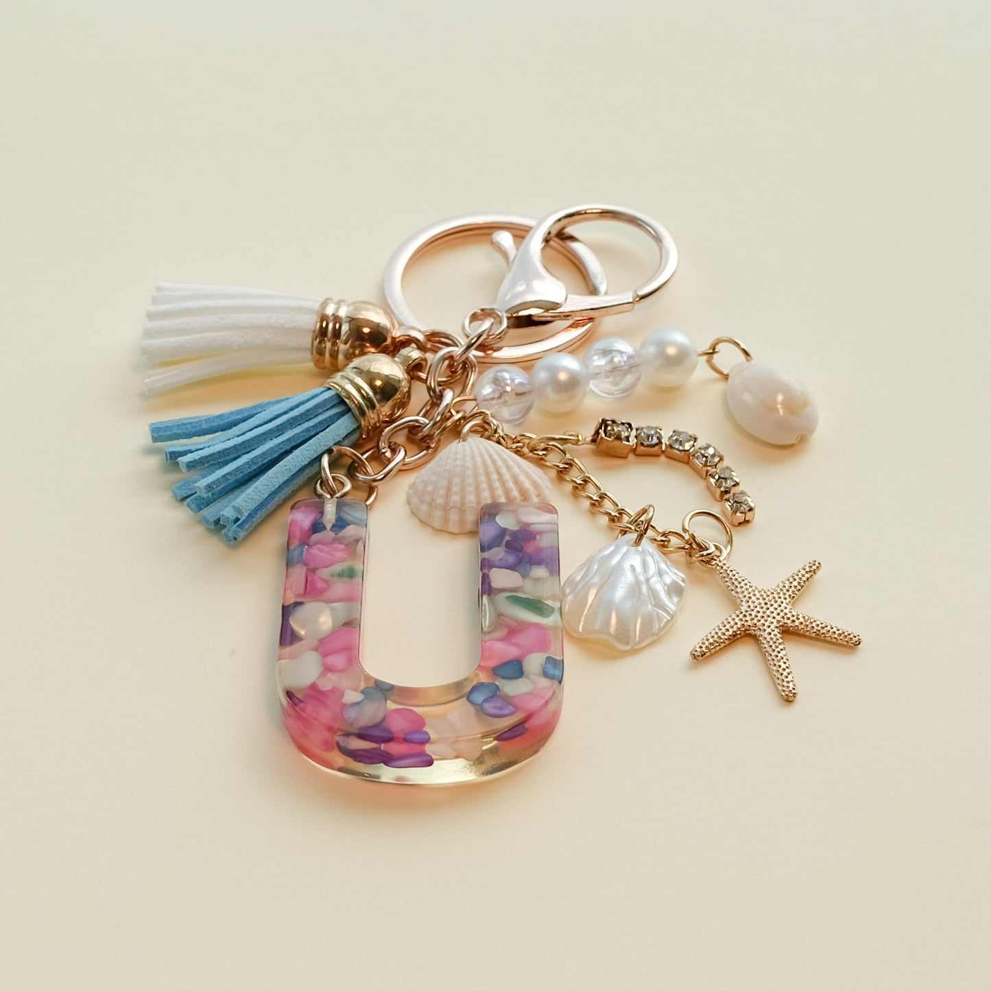 Personalized Pearl Initial Keychain Bag Charm