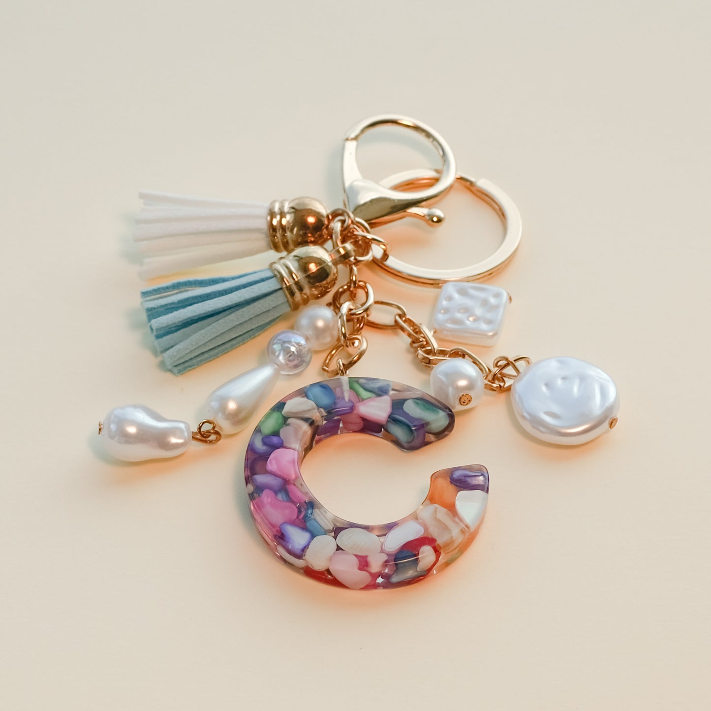 Personalized Pearl Initial Keychain Bag Charm