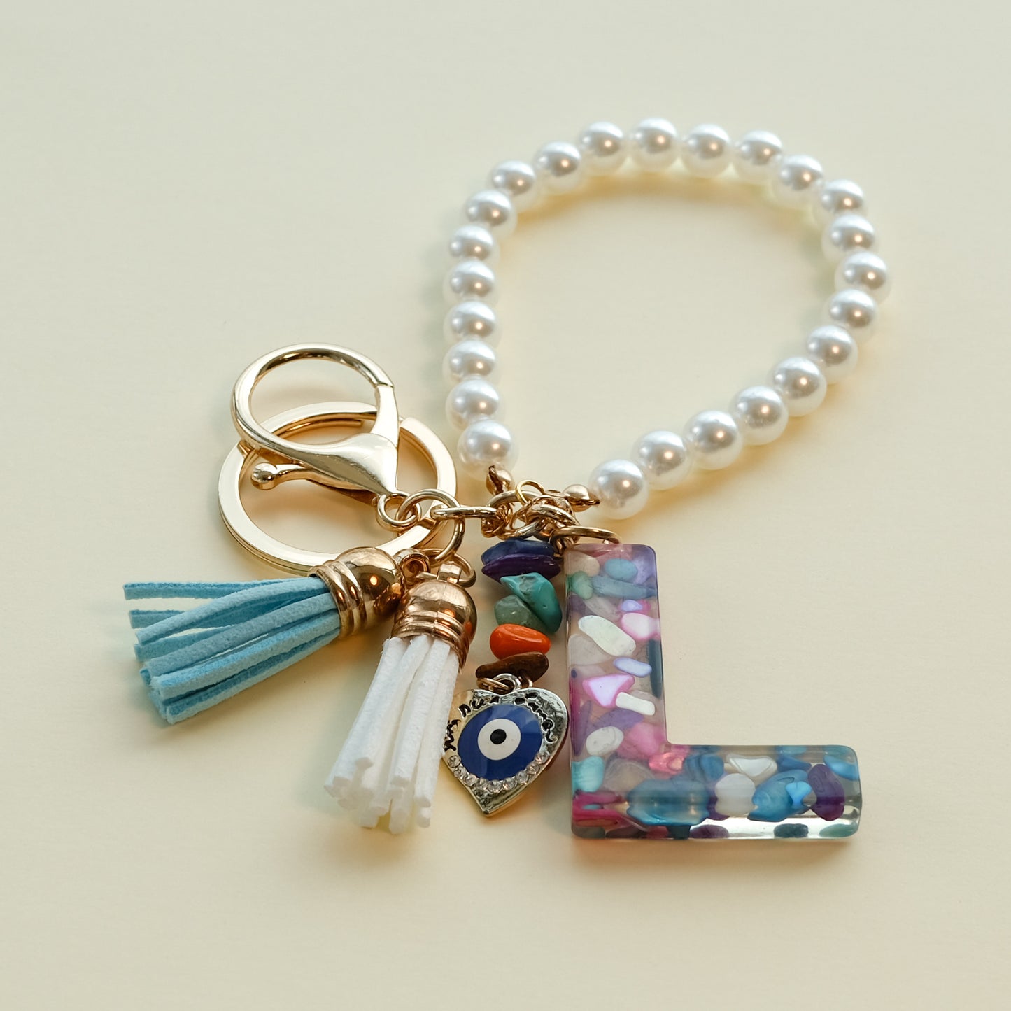 Personalized Pearl Initial Keychain Bag Charm