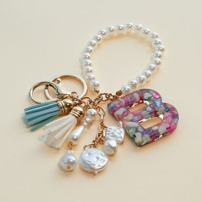 Personalized Pearl Initial Keychain Bag Charm