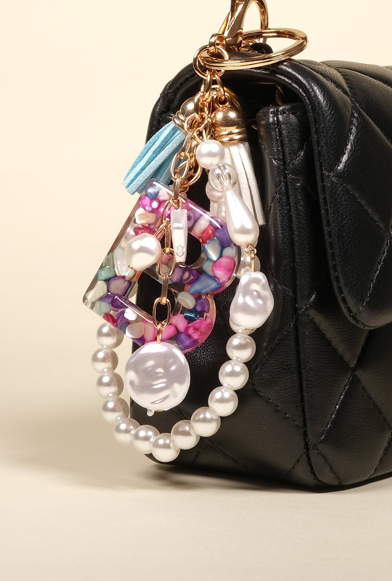 Personalized Pearl Initial Keychain Bag Charm