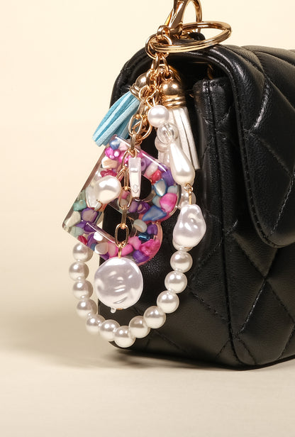 Personalized Pearl Initial Keychain Bag Charm