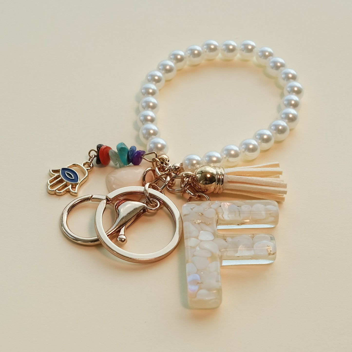 Personalized Pearl Initial Keychain Bag Charm