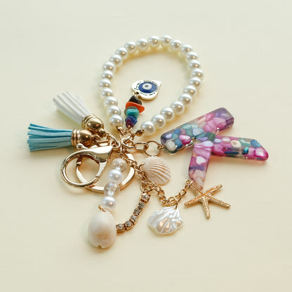 Personalized Pearl Initial Keychain Bag Charm