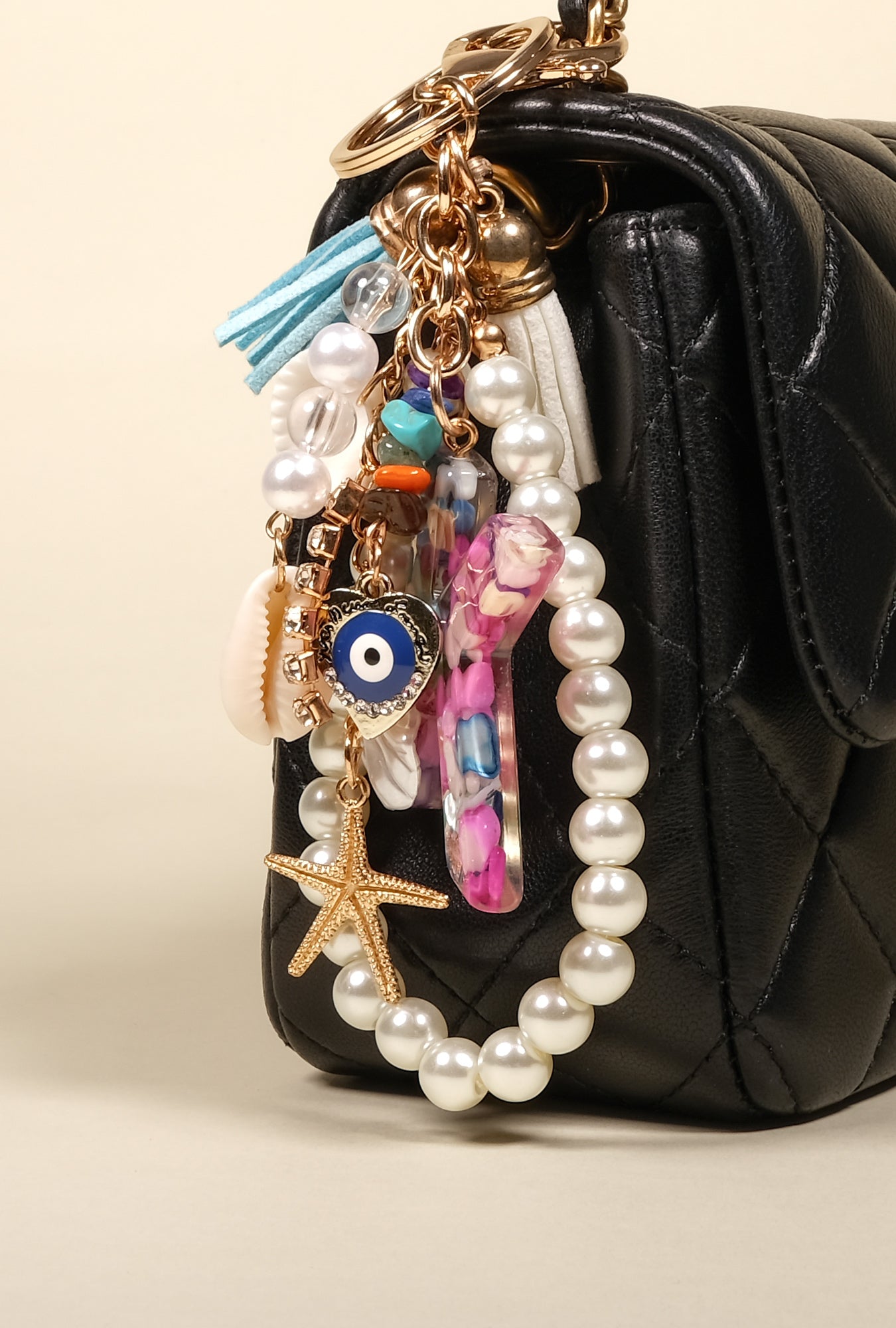 Personalized Pearl Initial Keychain Bag Charm
