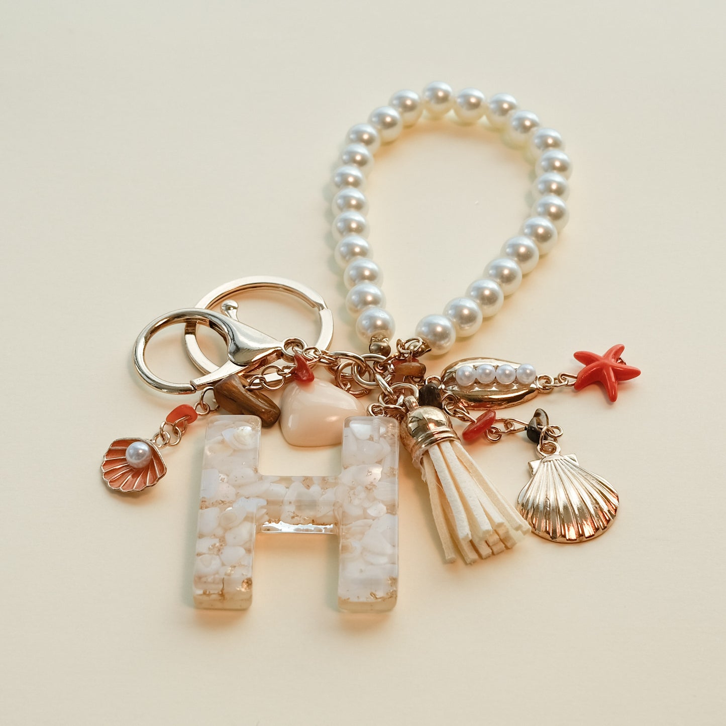 Personalized Pearl Initial Keychain Bag Charm