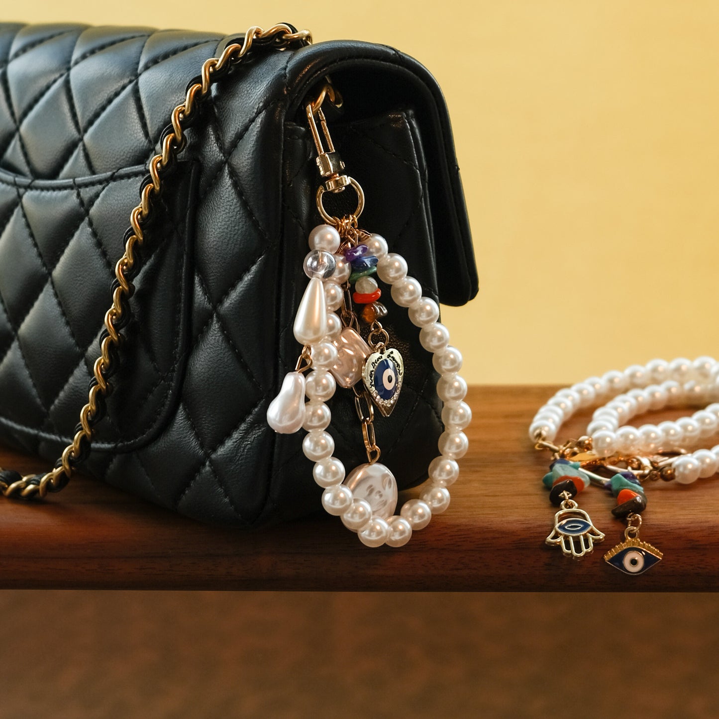 Personalized Pearl Initial Keychain Bag Charm