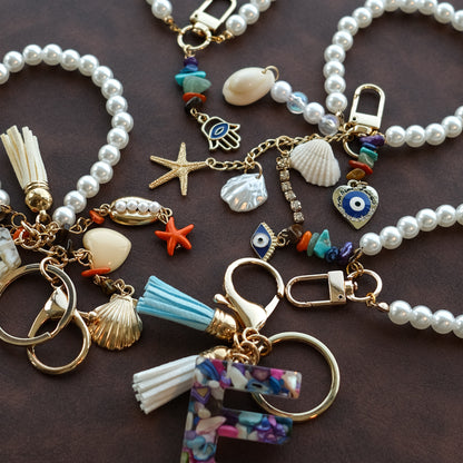 Personalized Pearl Initial Keychain Bag Charm