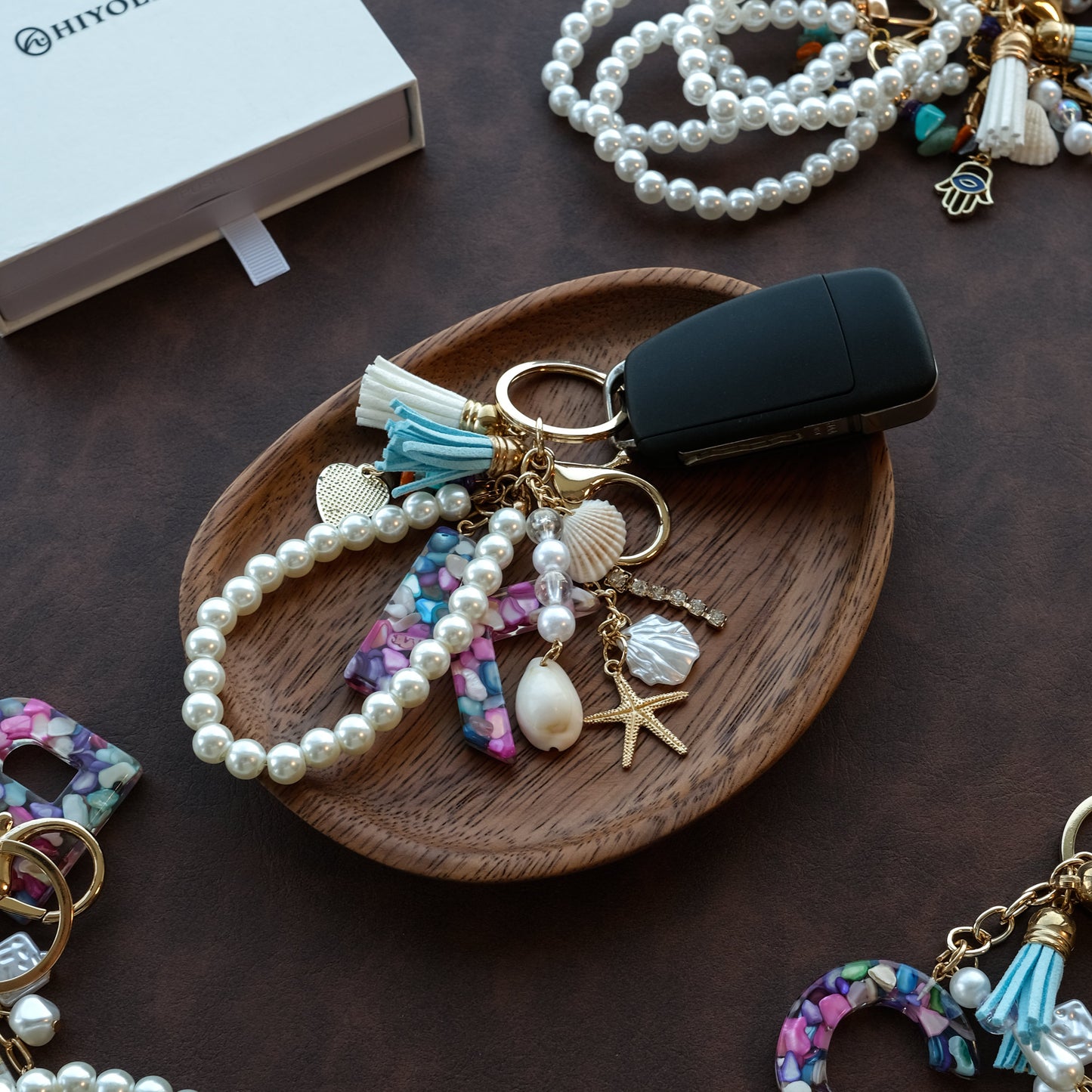 Personalized Pearl Initial Keychain Bag Charm