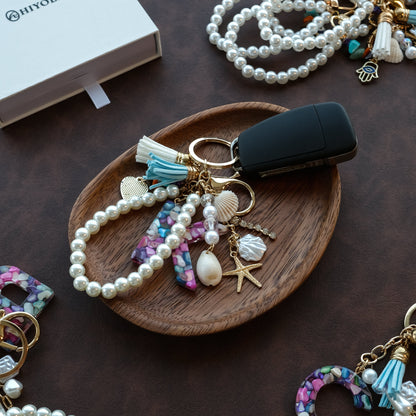 Personalized Pearl Initial Keychain Bag Charm
