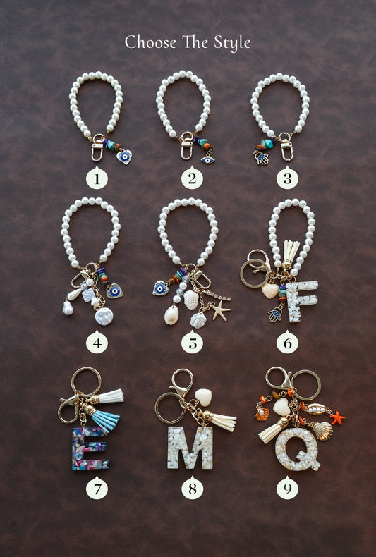 Personalized Pearl Initial Keychain Bag Charm